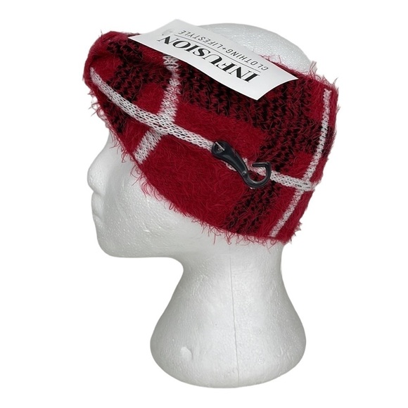 Styline Fuzzy Plaid Headwrap NWT Red One Size - Picture 5 of 9